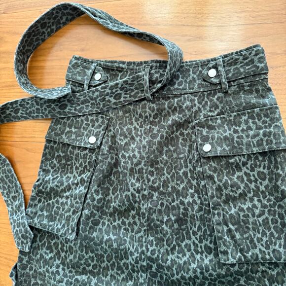 Marissa Webb Skirt Size 10 Denim Cargo Mini Belted Green Leopard Print - Picture 7 of 13